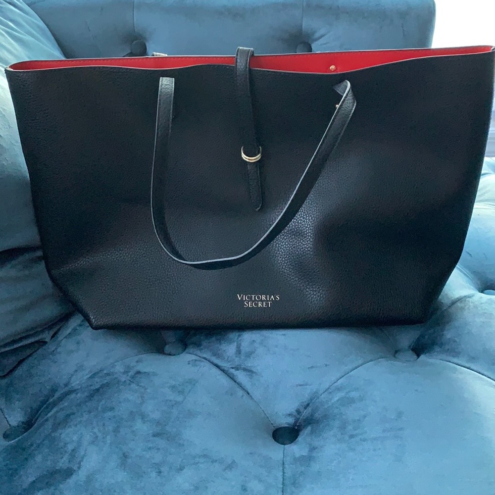 NEW Victoria’s Secret Black Faux Leather Tote Bag